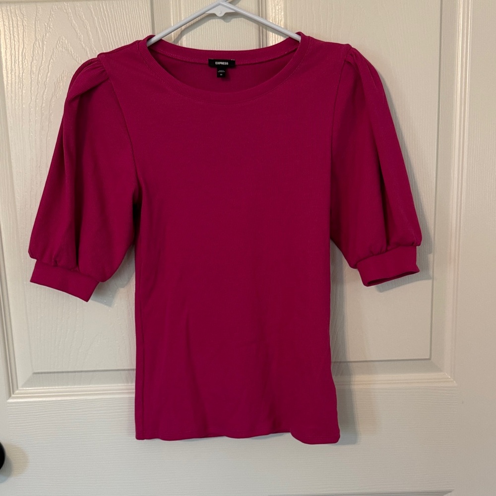 Express Hot Pink Puff Sleeve Short Sleeve Tee